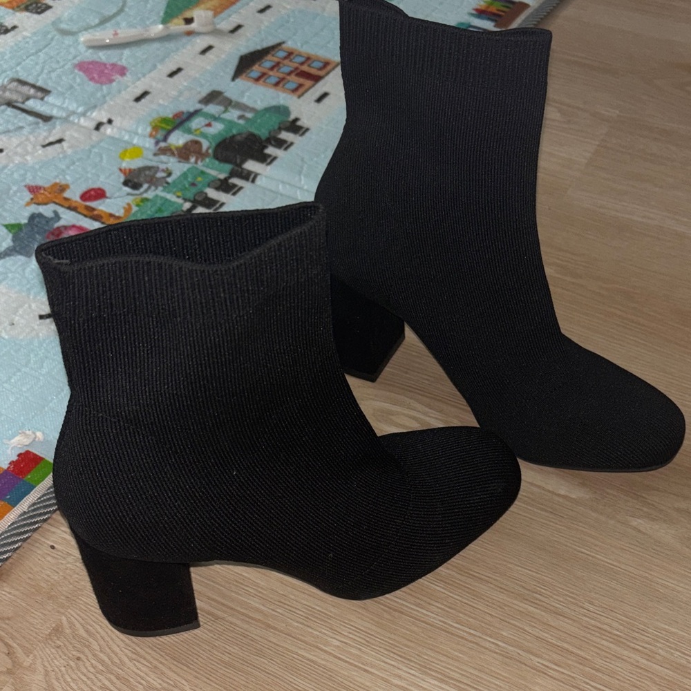 Black Stretch Knit Ankle Boots - Sleek Sock Boot